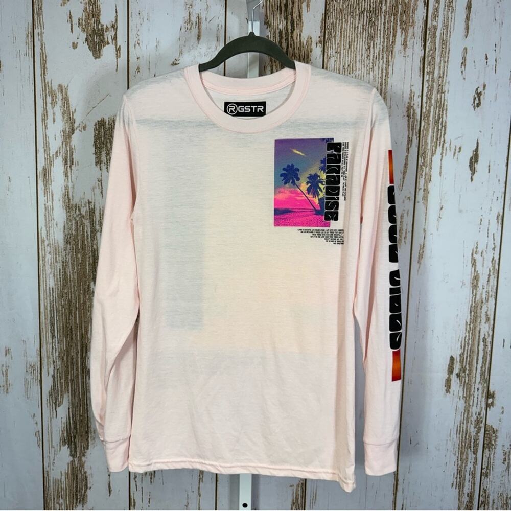 RGSTR, Pink Long Sleeve Paradise Good Vibes Tee. Size Small.